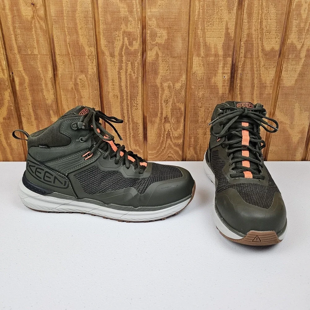 KEEN Utility Synchro Waterproof Work Boot Mens 10.5 EE Carbon-Fiber Toe Green